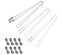 3 unidades de cordón para gafas, Cadena para Gafas Mujer, Cuelga Gafas Cuerda Cordones, cinta para gafas de sol, con 8 anillos para gafas, cinta para hombres y mujeres, Plata, oro, negro, M