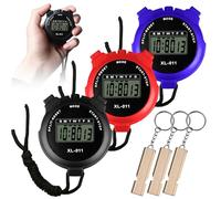 3 unidades de cronómetro deportivo con 3 silbatos de acero inoxidable, cronómetro digital deportivo, cronómetro digital resistente al agua, cronómetro digital portátil, temporizador para entrenamiento