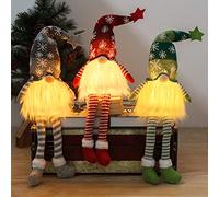 3 unidades de duendes navideños con LED, figuras de peluche hechas a mano, juego de decoración de Navidad (patas largas: 51 cm x 14 cm x 13 cm)