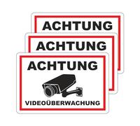 3 unidades de láminas autoadhesivas premium XL de 20 x 30 cm - Atención por videovigilancia - Pegatinas con laminado de protección - símbolo de cámara - protección contra robos - resistente al agua,