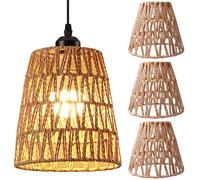 3 unidades de pantalla de ratán, estilo bohemio, pequeña E27, pantalla de ratán, trenzada, lámpara de techo para salón, comedor, cafetería, cesta vintage, pantalla de repuesto
