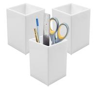 3 unidades de soporte acrílico blanco para bolígrafos, bolígrafos, escritorio, organizador cuadrado, bote para lápices, pinceles de maquillaje, artículos de papelería (6,5 x 6,5 x 10 cm)
