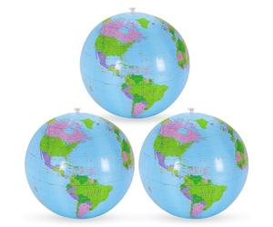 3 unidades, globo terráqueo inflable, globo terráqueo de PVC, mapa del mundo geografía, pelota de agua inflable para playa, escuela, educación, enseñanza, niños, jóvenes, después de inflar, 28-30 cm