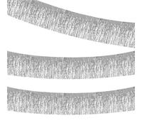 3 Unidades Guirnalda de Flecos, Cortinas de oropel con Flecos metálicos, 300cm Guirnalda de Flecos de Papel de Aluminio, Cinta el Plastico para Decoración Boda de Jardín Cumpleaños Fiesta Plata