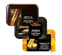 3 Unidades Jabones Artesanales, Jabón Natural, Jabón De Ducha Para Hombres 70 G, Apto Para Rostro, Cuerpo Y Afeitado (Oro + Carbón + Sándalo)