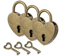 3 unidades mini candado en forma de corazón pequeño con llave, cerradura de amor vintage, cerradura de maleta antigua, bronce antiguo, archaize para armario, joyero, diario cajón