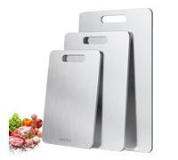 3 Unidades Set de Tableros de Corte de Acero Inox con Superficie de Titanio - Tableros de Corte Duplex, Ecológicos, sin BPA, 29x20 cm, 34x23 cm, 39x28 cm para Carne, Pan, Verduras,