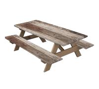 3 unids/set cubierta de mesa de picnic con cubiertas de banco cubiertas de mesa de picnic de grano de madera impermeables con mantel elástico fácil de limpiar para acampar al aire libre, grano de mad