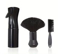 3 Unids/set Juego De Afeitado De Barba Plumero De Corte De Pelo Con Botella De Spray De Niebla Cepillo De Muda Herramientas De Belleza Kit De Limpieza De Barba For Hombres(3pcs Black Set)