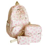 3 Unids/set Linda Mochila Mochila Escolar para Niñas de Gran Capacidad con Múltiples Bolsillos, Bolsa para Libros con Cremallera y Correa Ajustable para Regalos para Adolescentes y Niñas, Decoración