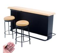 3 Unids/Set Muebles De Casa De Muñecas En Miniatura, Muebles De Casa De Muñecas De Madera con Barra De Bar Y Taburetes, Mini Realista Y Robusto para Accesorios De Decoración Artesanal De Escritorio