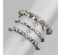 3 Unids/set Pulsera De Cuentas De Piedra De Amatista Natural Pulseras Colgantes De Plumas De Luna Y Estrella,Sono Manchado,21CM