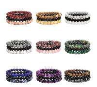 3 Unids/set Pulsera De Piedra Cuarzo Rosa Obsidiana Amatista Cuentas Ojo Tigre Elástica For Mujeres Y Hombres(23cm,Set No.24)
