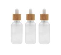 3 vacíos cristal transparente con cuentagotas de aceite esencial con cuentagotas de cristal para ojos y cabeza de bambú, recipientes de almacenamiento para perfumes, soporte de viaje, Transparent
