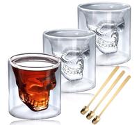 3 vasos de calavera de 250 ml, vasos de doble pared, vasos de café con 3 cucharas, vasos de cristal, vasos de cóctel, vasos de chupito para whisky y vodka absenta