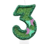 3 velas de cumpleaños de mariposa con purpurina, velas de mariposa verde número 3 para pasteles, decoraciones de tercer cumpleaños para niñas, velas de hadas temáticas de mariposa, decoración de