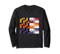 3 Versiones de la Bandera del Estado de Maryland Maryland Pride Vintage Manga Larga