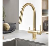 3 Vías Grifo Cocina Mezclador Cocina Oro Cepillado,Maneras Filtro Osmosis Grifo Cocina Oro Cepillado,Grifos de cocina, Giratorio de 360 Grados,Fácil Instalación