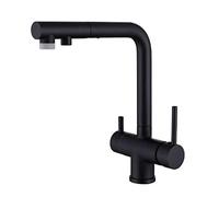 3 Way Faucet Kitchen Extendable with Shower, Kitchen Faucet Brass Rotatable Water Cold and Hot Multifunction Drinking Water Faucet Kitchen, Black
