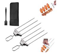 3-Way Grill Skewers,Stainless Steel Kabob Sticks with Push Slider Bar,Reusable Triple Pierce Metal Skewer for Meat,Chicken,Sausages,Veggies,Shrimp and Outdoor Cookings (2SET)