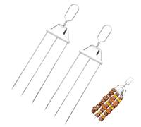3 Way Grill Skewers with Push Slider Bar, Stainless Steel Kabob Skewer Set, Reusable Metal Barbecue Sticks for Meat Chicken Sausage Vegetables Shrimp Outdoor Cooking
