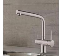 3 Way Kitchen Faucet Extendable Swivel Telescopic Brass Single Hole Mixer Kitchen Extendable, Brushed