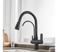3 Way Kitchen Faucet Pull out Swivel Hot and Cold Water Brass Multifunction Kitchen Faucet-Black
