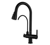 3 Way Kitchen Faucet Stainless Steel Kitchen Sink Faucet with Pull out Spray, Hot and Cold Water Single Hole 2 Handles Kitchen Faucet 3 Way-Black