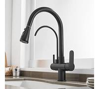 3 Way Kitchen Faucet with Pull out Spray, Kitchen Mixer Faucets Brass Hot and Cold Water Filter Water Multi-Function 360°Rotation Kitchen Sink Faucet-Black