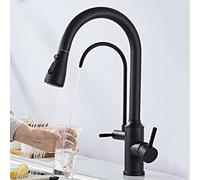3 Way Kitchen Faucet with Pull out Spray Swivel Stainless Steel Water Purifier Faucet Straight Drinking Water Multifunction 3 in 1 Kitchen Mixer Faucet-Black