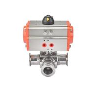 3 Way Pneumatic Quick Mount T-type/L-type Stainless Steel Sanitary Clamp 304/316 Single-Acting Actuator Ball Valve(T-51 AT75SR-FO,304)