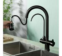 3 Way Pull out Kitchen Faucet Brass 360° Swivel Kitchen Sink Faucet-Black