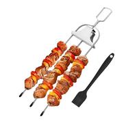 3-Way Stainless Steel BBQ Skewers | 3-Prong Kebab Skewers With Push Bar Slider, Meat Skewer For Outdoor Grilling, For Chicken Vegetables Cauliflower Beef Sausage Beach Party Backyard