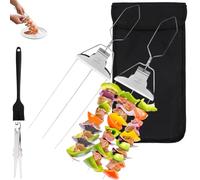3 Way Stainless Steel BBQ Skewers, Reusable 3-Prong BBQ Skewers Kit with Smooth Push Bar Slider, BBQ Forks Multi for Kebabs,Chicken Sausages, Meat and Veggies, Outdoor BBQ Gadgets (2Pcs)