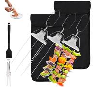 3 Way Stainless Steel BBQ Skewers, Reusable 3-Prong BBQ Skewers Kit with Smooth Push Bar Slider, BBQ Forks Multi for Kebabs,Chicken Sausages, Meat and Veggies, Outdoor BBQ Gadgets (3Pcs)