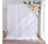 3 x 2,45 m Blanco Cortina de Fondo de Boda, 2 Paneles de 1,5 m × 2,45 m Anti - Arrugas Suave y Sedoso Poliester Foto telón de Fondo decoración de cumpleaños, Fiesta Nupcial de Ducha fotografía