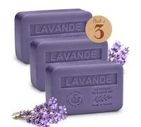 3 x 250 g de jabón de lavanda Savon Karit, 3 unidades, enriquecido con manteca de karité orgánica, 97% de ingredientes naturales, fabricado tradicionalmente, molido francés en Provenza (lavanda)