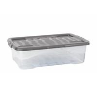 3 x 30 Litres Curve Plastic Stackable Storage Box & Lid with clip-on lids, 3 Pack, Multi storage box for home and office storage solution Clear Box, Grey Lid, (17cm H x 40cm W x 60cm D)