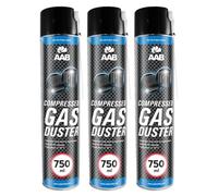 3 x AAB Spray de Aire Comprimido 750ml para Limpiar Teclados, Ordenadores, Copiadoras, Cámaras, Impresoras y Otros Equipos Eléctricos, Efectividad Limpieza sin CFC's, Eliminación de Polvo, PC