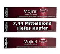 3 x Loreal majirel 7,44 Rubio Medio Tiefes Cobre Crema Color del pelo - 50 ml