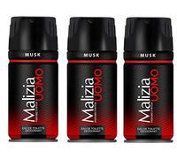 3 x Malizia Uomo Muñeco de Musk Desodorante 150 ml Spray EDT Parfum