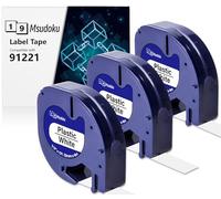 3 x Msudoku Compatibles con Dymo 91221 Cinta de Etiquetas 12 mm x 4 m Letratag S0721660 91201 Negro sobre Blanco Plástico Cinta, Compatible para Dymo LT100H LT100T QX50 XR XM 200B
