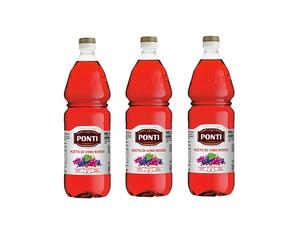 3 x Ponti Aceto di Vino Rosso Vinagre de Vino Tinto Ácido 6% PET 1Lt Sabor Clásico