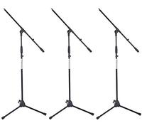 3 x Pronomic MS-116 Soporte de Micrófono con Brazo Set (soporte de trípode robusto con brazo, ajustable en altura, incluye rosca reductora y abrazaderas para cables, negro)