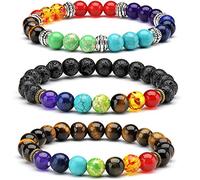 3 x Pulsera de Piedras Semi-Preciosas 7 Chakra Reiki Energy Meditation Terapia de curación Pulseras de yoga Pulseras de equilibrio