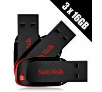 3 X SanDisk 16GB Cruzer Blade Memoria USB Stick Paquete Triple - Reino Unido