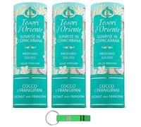 3 x Tesori d'Oriente Perfume sólido, sin agua ni alcohol, coco y frangipani, aroma fresco y suave Profumo Solido Cocco, 7 ml + llavero Beni Culinari gratuito