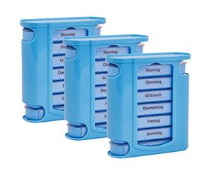 3 x wellgro® pastillas Caja para 7 Días - Por 4 compartimentos Pro Día - 11,5 x 4,5 x 13 cm (Alto) - Color a elegir)