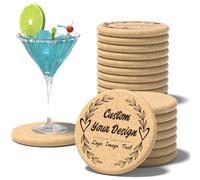 30-100 posavasos de corcho personalizados, grabados con láser, texto de imagen de logotipo, antideslizantes, resistentes al calor, posavasos personalizados para bodas, regalos personalizados