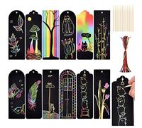 [30 + 30 + 12] 30 unidades marcapáginas con imágenes para rascar en 3 patrones diferentes, imágenes para niños con cuerda de madera, marcapáginas para arañazos, marcapáginas para fiestas infantiles,